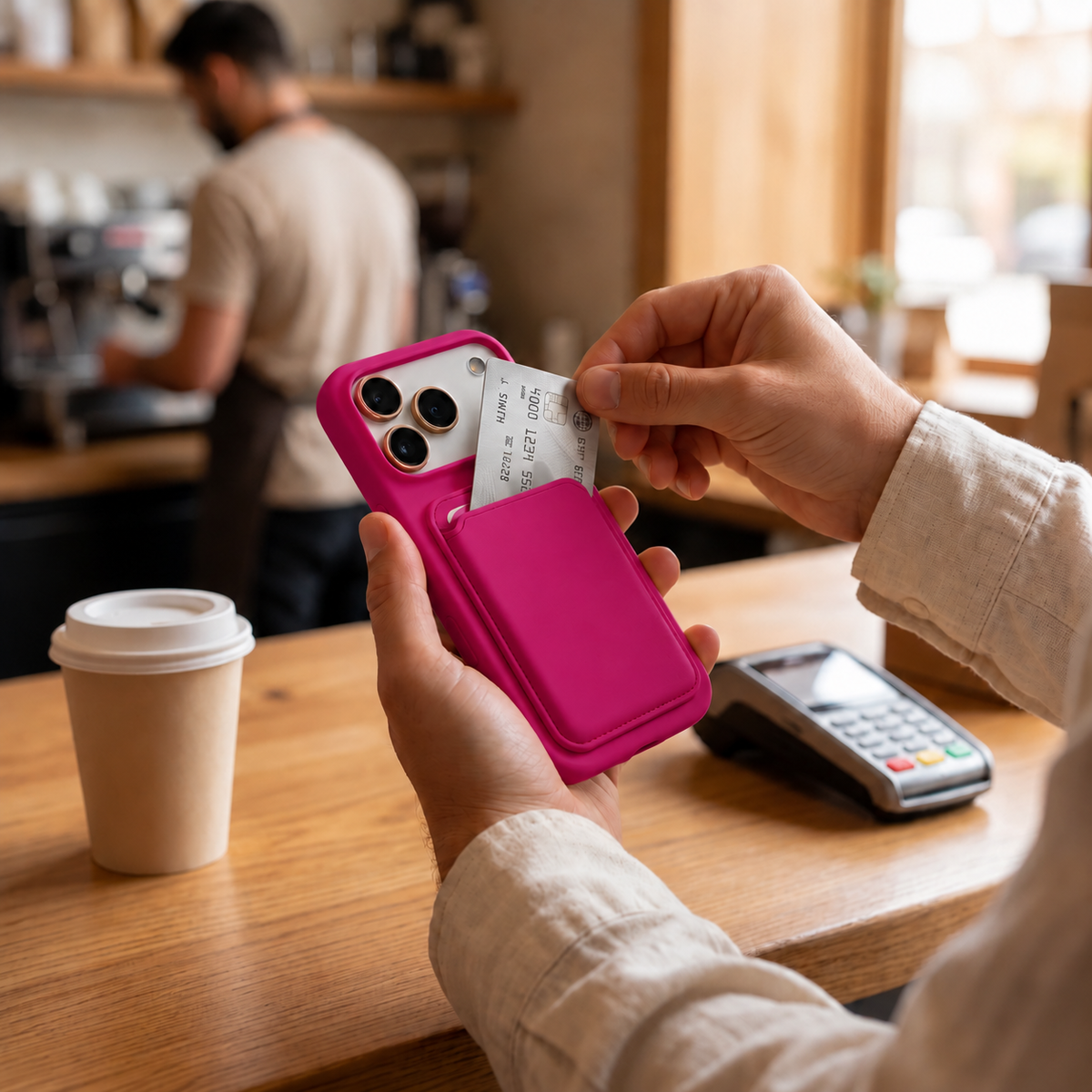 Premium Liquid Silicone iPhone Case with Magnetic Card Holder - Magenta
