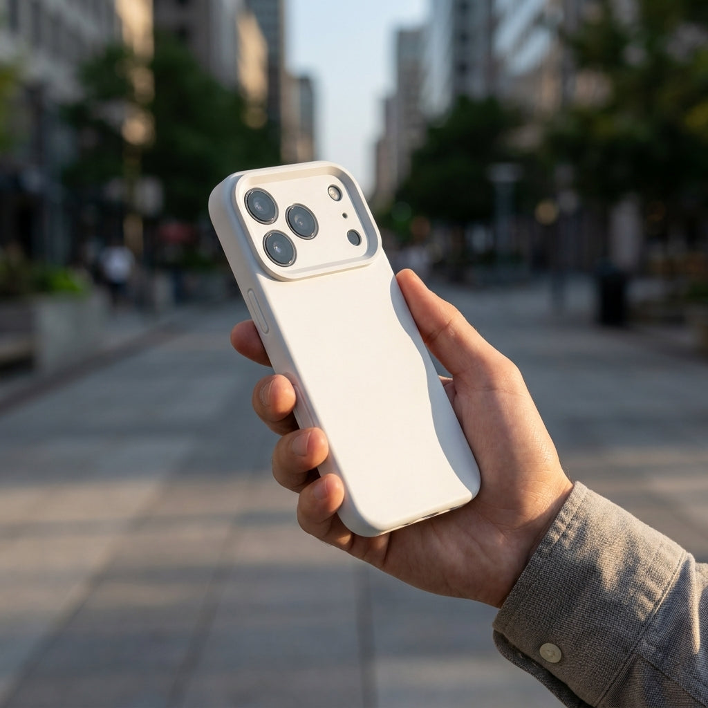 Premium Liquid Silicone iPhone Case – Precision Camera – White
