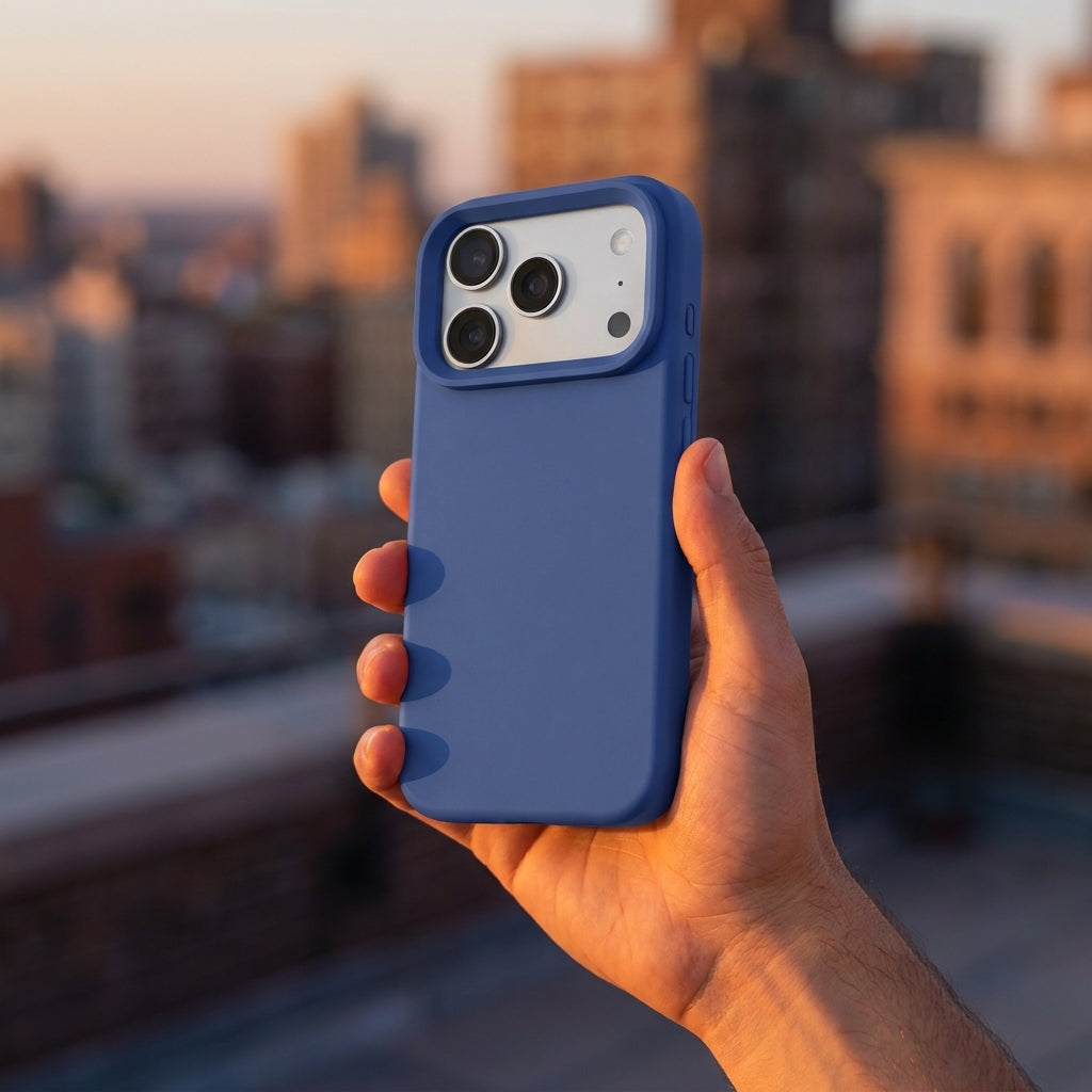 Premium Liquid Silicone iPhone Case – Open Camera – Navy Blue