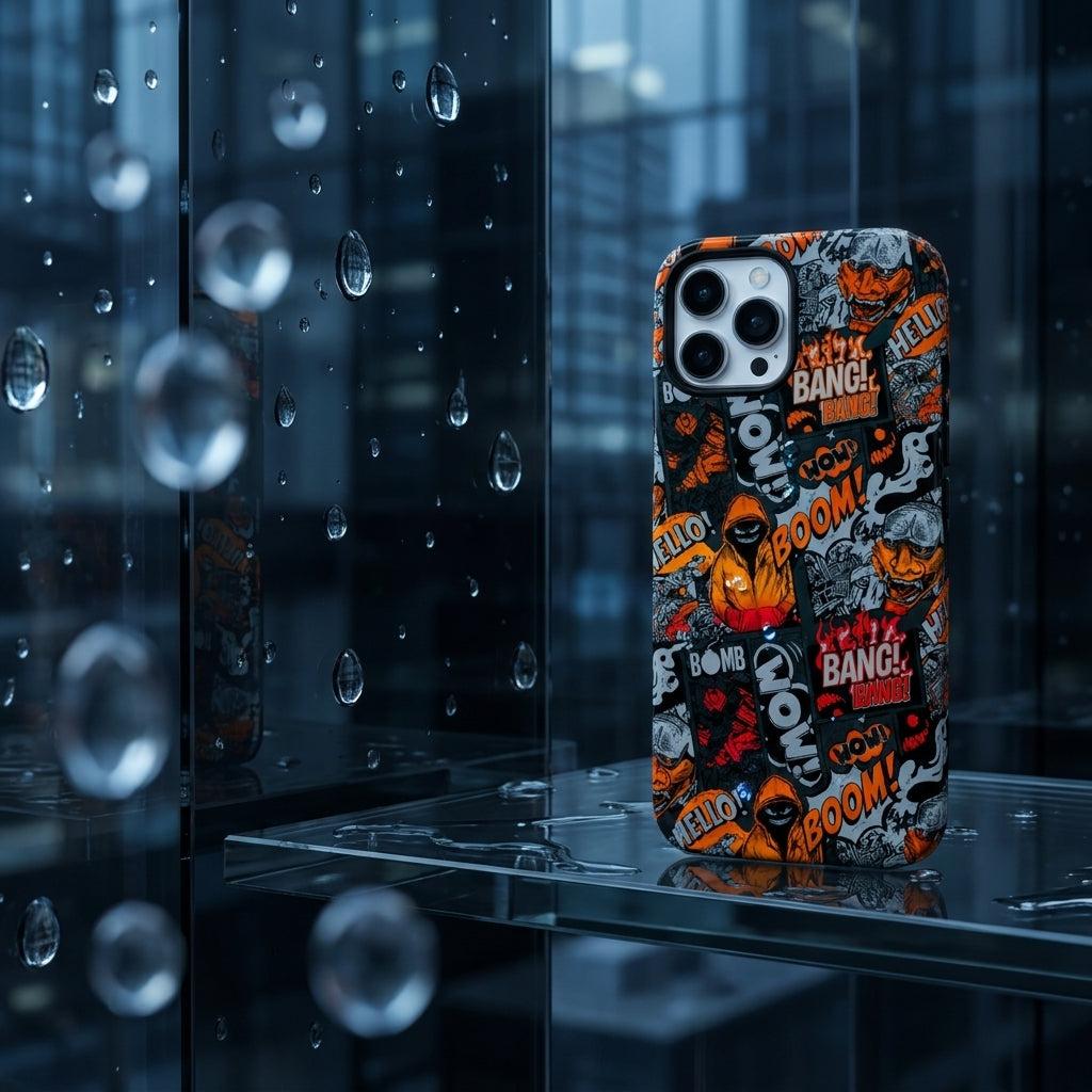 Comic Chaos Orange Matte Glass MagSafe iPhone Case