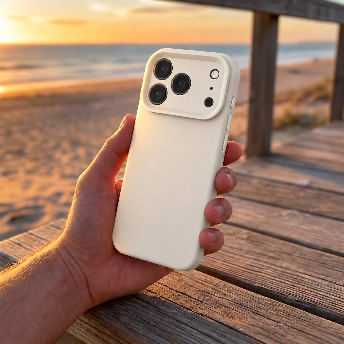 Premium Liquid Silicone iPhone Case – Precision Camera – Antique White