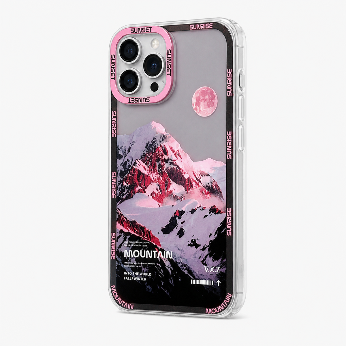 Pink Moon Snow Mountain Aesthetic Clear iPhone Case
