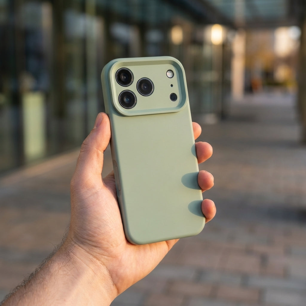 Premium Liquid Silicone iPhone Case – Precision Camera – Copper Green