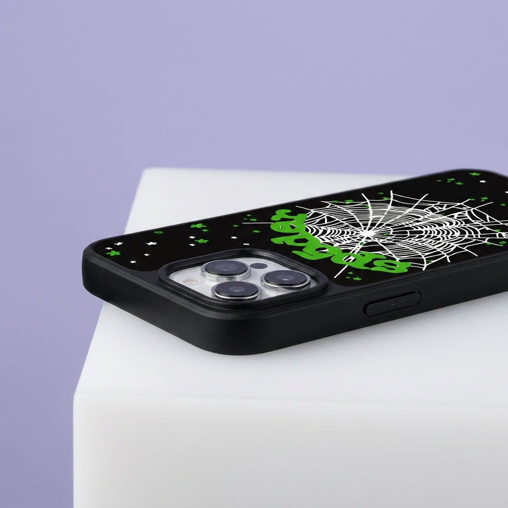 Spider Web Streetwear MagSafe Glass iPhone Case - White – lifestyle view 5