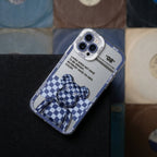 Y2K Blue Plaid Bear Graphic iPhone Case – lifestyle view 2