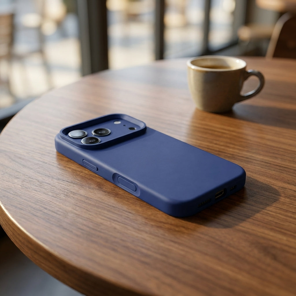 Premium Liquid Silicone iPhone Case – Precision Camera – Navy Blue
