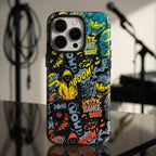 Comic Chaos Yellow Matte Glass MagSafe iPhone Case – lifestyle view 2