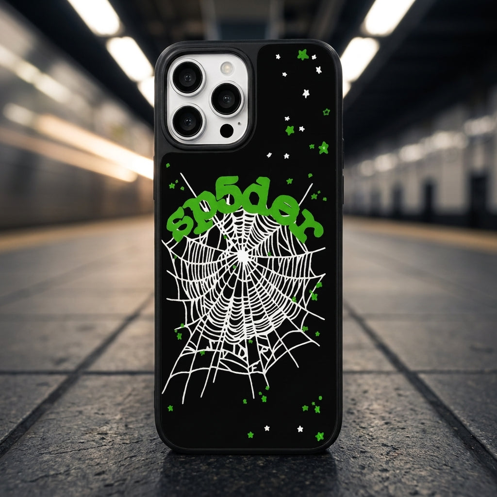 Spider Web Streetwear MagSafe Glass iPhone Case - White – lifestyle view 2