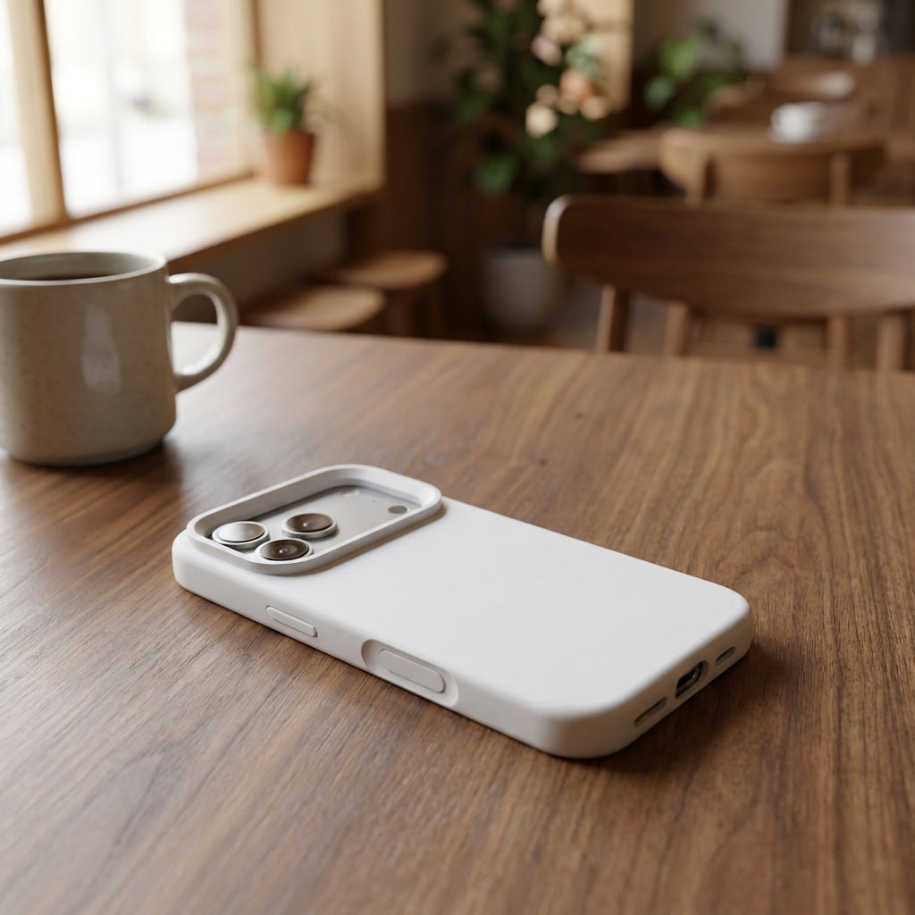 Premium Liquid Silicone iPhone Case – Open Camera – White