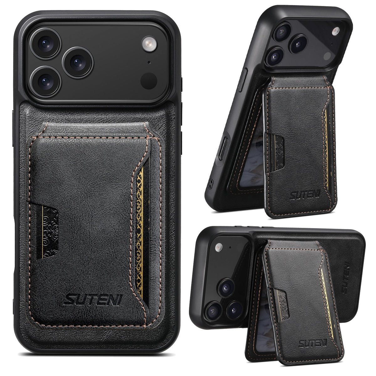 Vintage Waxed Leather MagSafe iPhone Case with Detachable Card Holder – Black