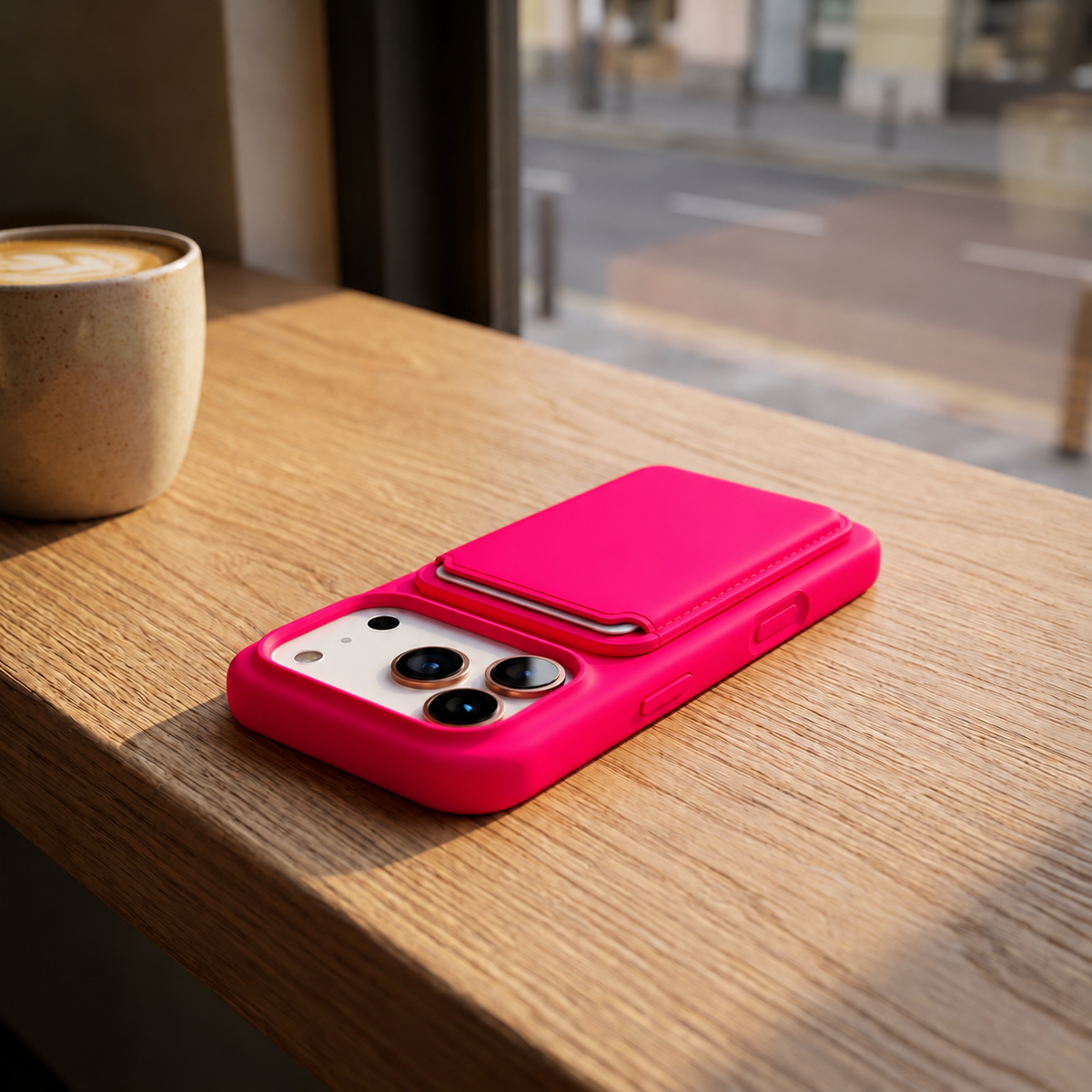 Premium Liquid Silicone iPhone Case with Magnetic Card Holder - Neon Red