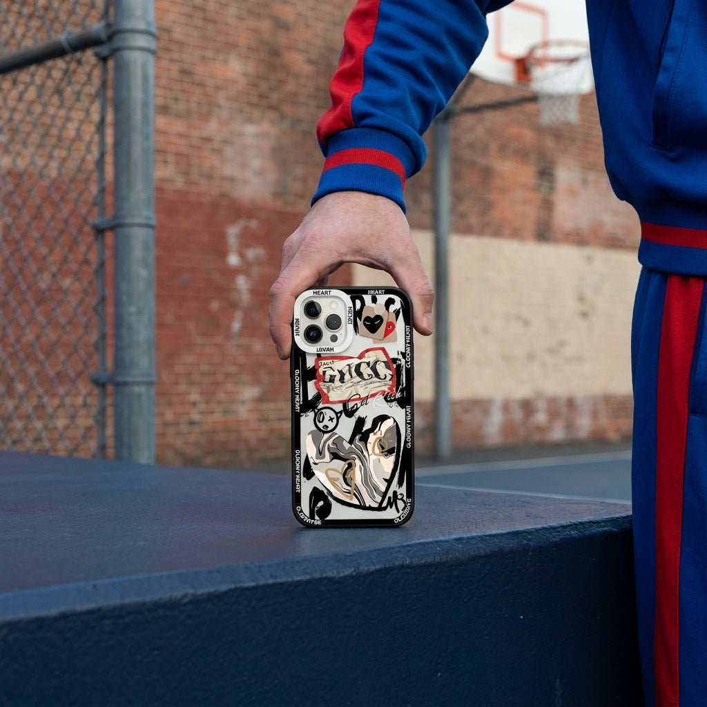Y2 Heart Lettering Collage iPhone Case