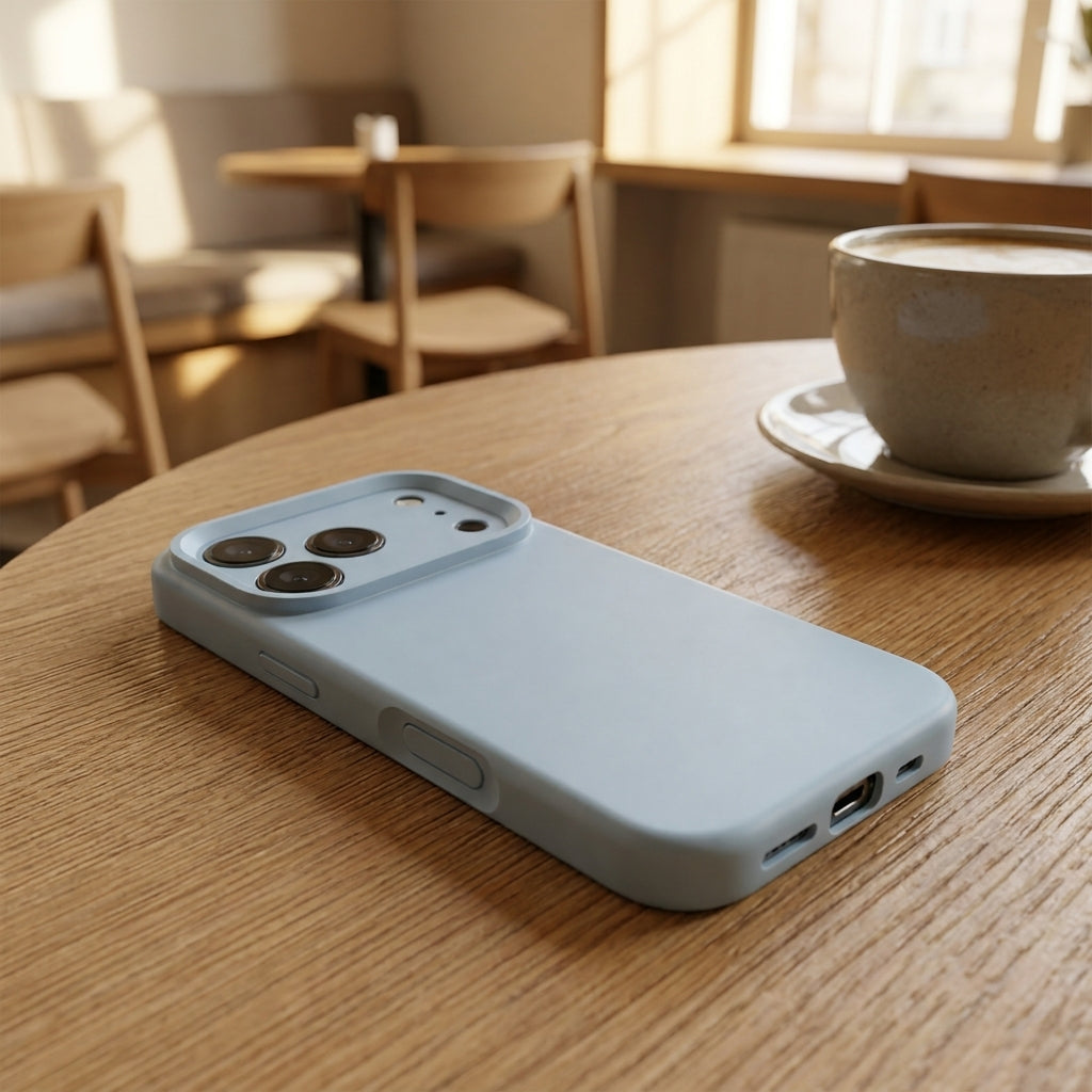 Premium Liquid Silicone iPhone Case – Precision Camera – Blue Gray