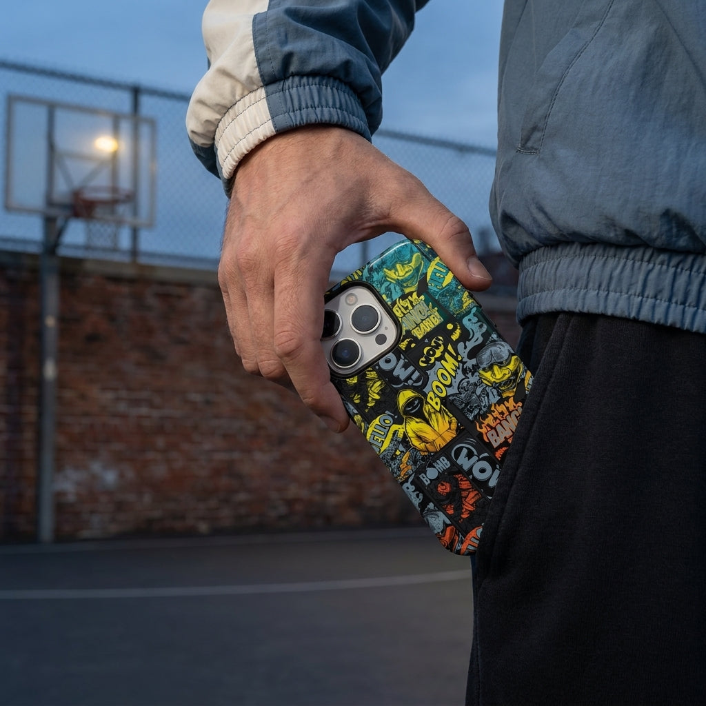 Comic Chaos Yellow Matte Glass MagSafe iPhone Case
