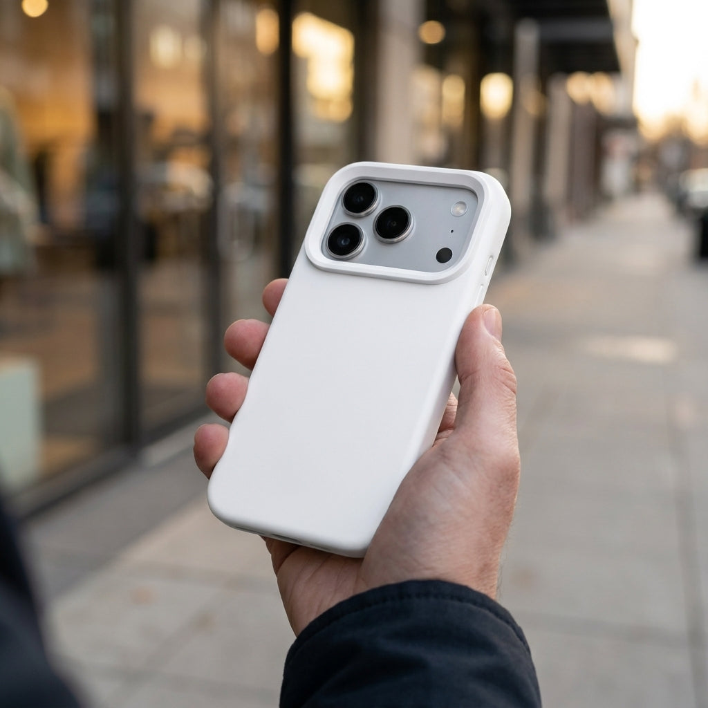 Premium Liquid Silicone iPhone Case – Open Camera – White