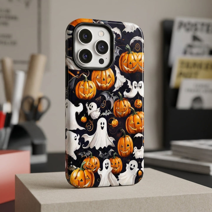 Pumpkin Parade Matte Glass MagSafe iPhone Case – lifestyle view 1