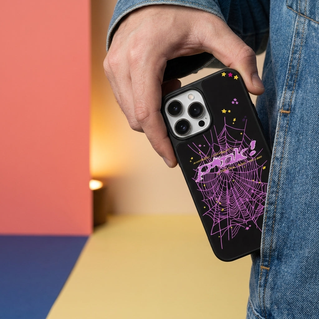 Spider Web Streetwear MagSafe Glass iPhone Case - Purple