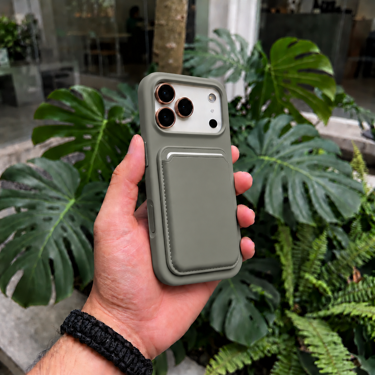 Premium Liquid Silicone iPhone Case with Magnetic Card Holder - Titanium Gray