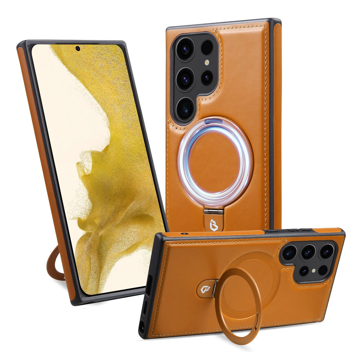 Premium Genuine Leather Magnetic Kickstand Galaxy Case