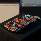 Comic Chaos Orange Matte Glass MagSafe iPhone Case – lifestyle view 2