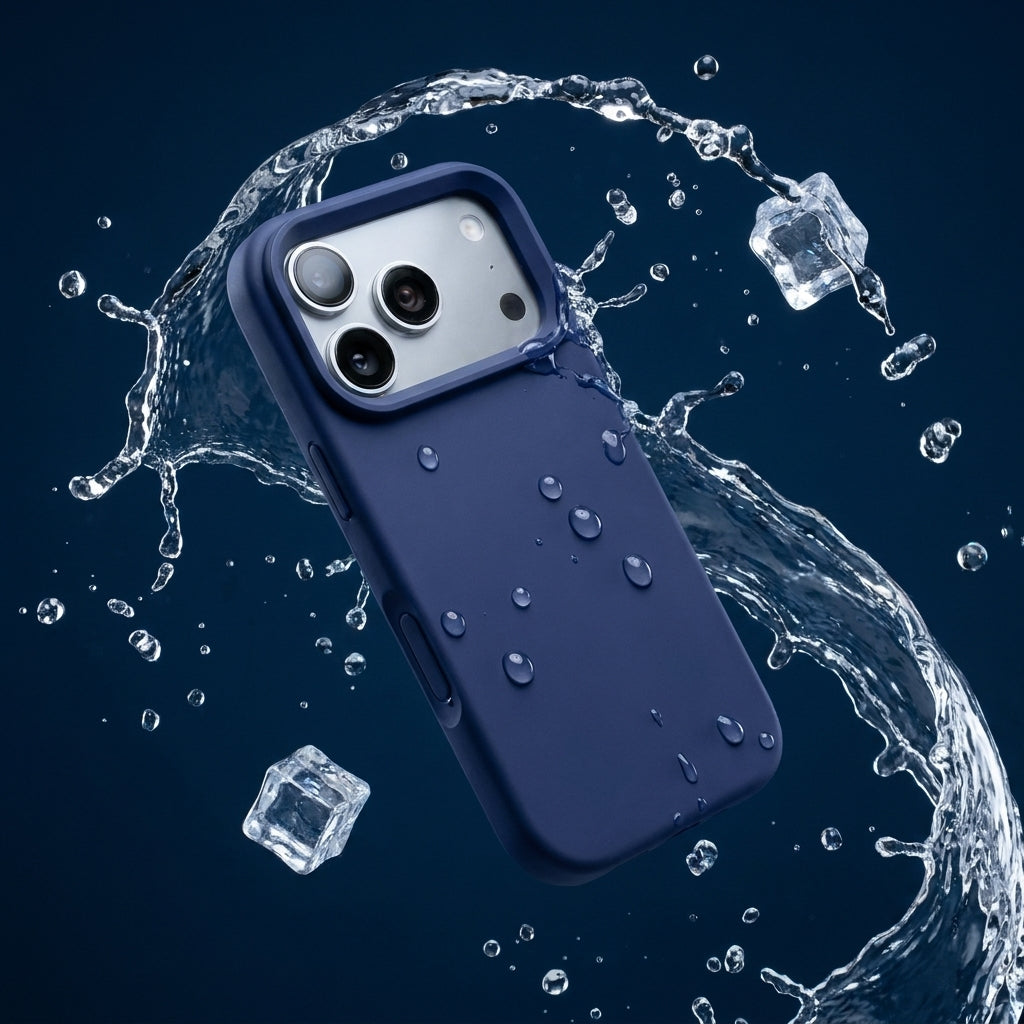 Premium Liquid Silicone iPhone Case – Open Camera – Navy Blue