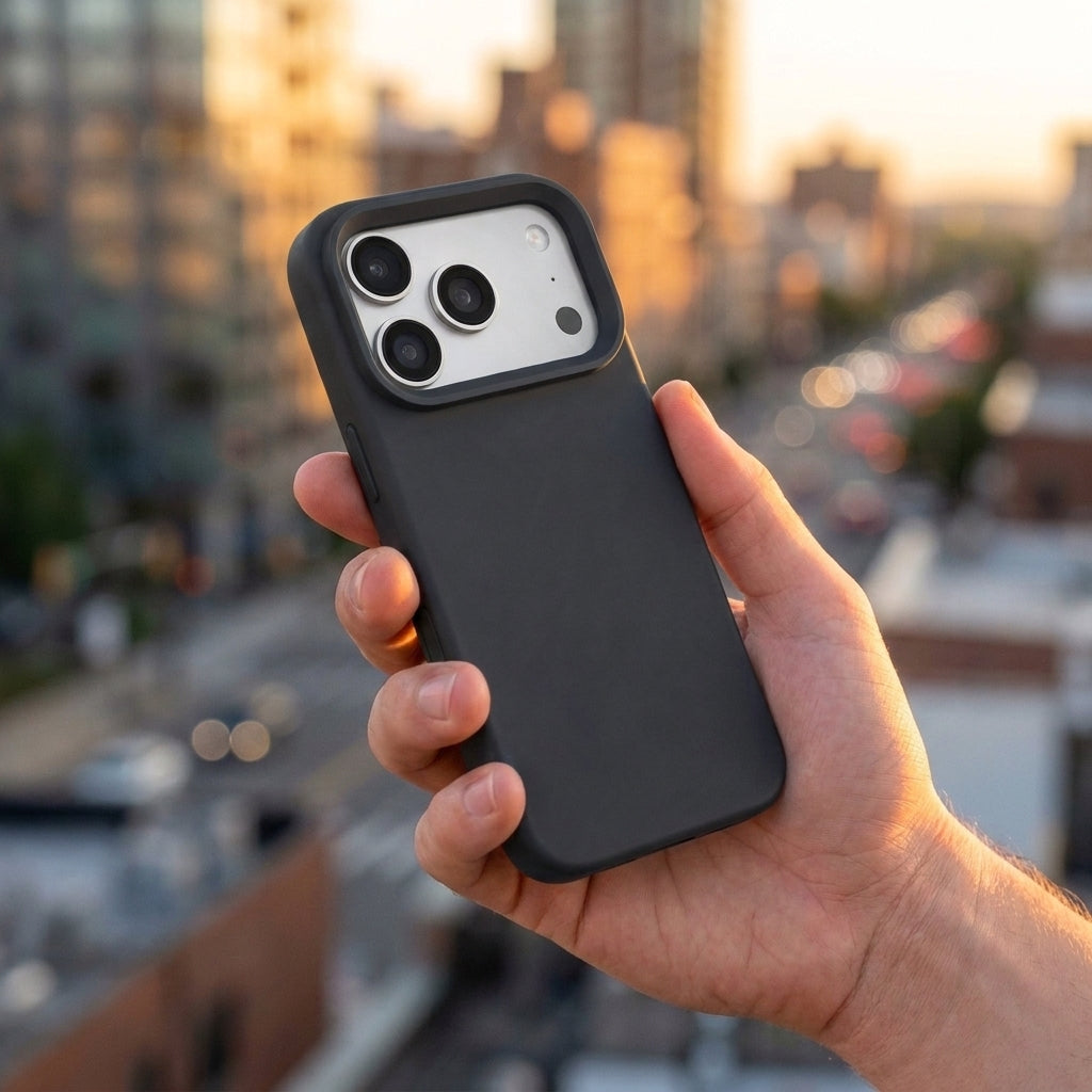 Premium Liquid Silicone iPhone Case – Open Camera – Black