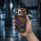 Comic Chaos Purple Matte Glass MagSafe iPhone Case – lifestyle view 6