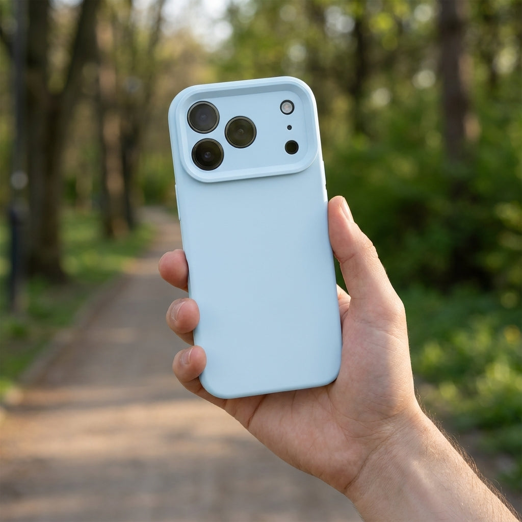 Premium Liquid Silicone iPhone Case – Precision Camera – Sky Blue