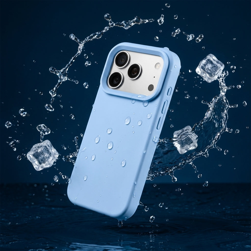 Premium Liquid Silicone iPhone Case – Open Camera – Cloud Blue