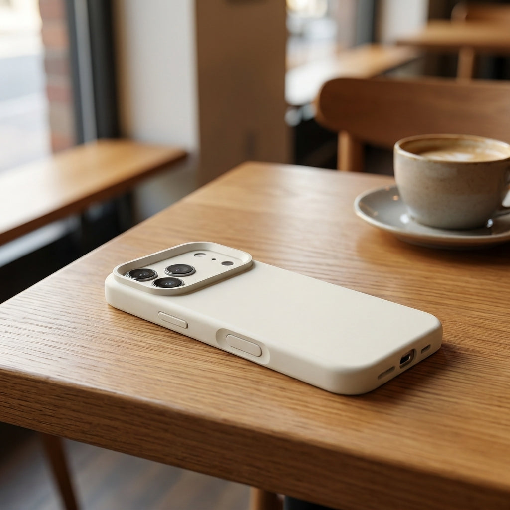 Premium Liquid Silicone iPhone Case – Precision Camera – Antique White