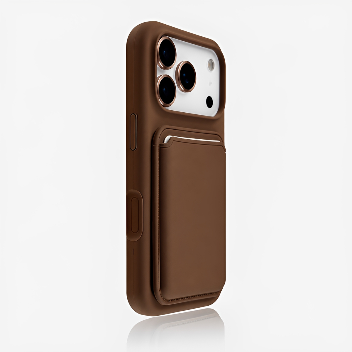 Premium Liquid Silicone iPhone Case with Magnetic Card Holder - Brown
