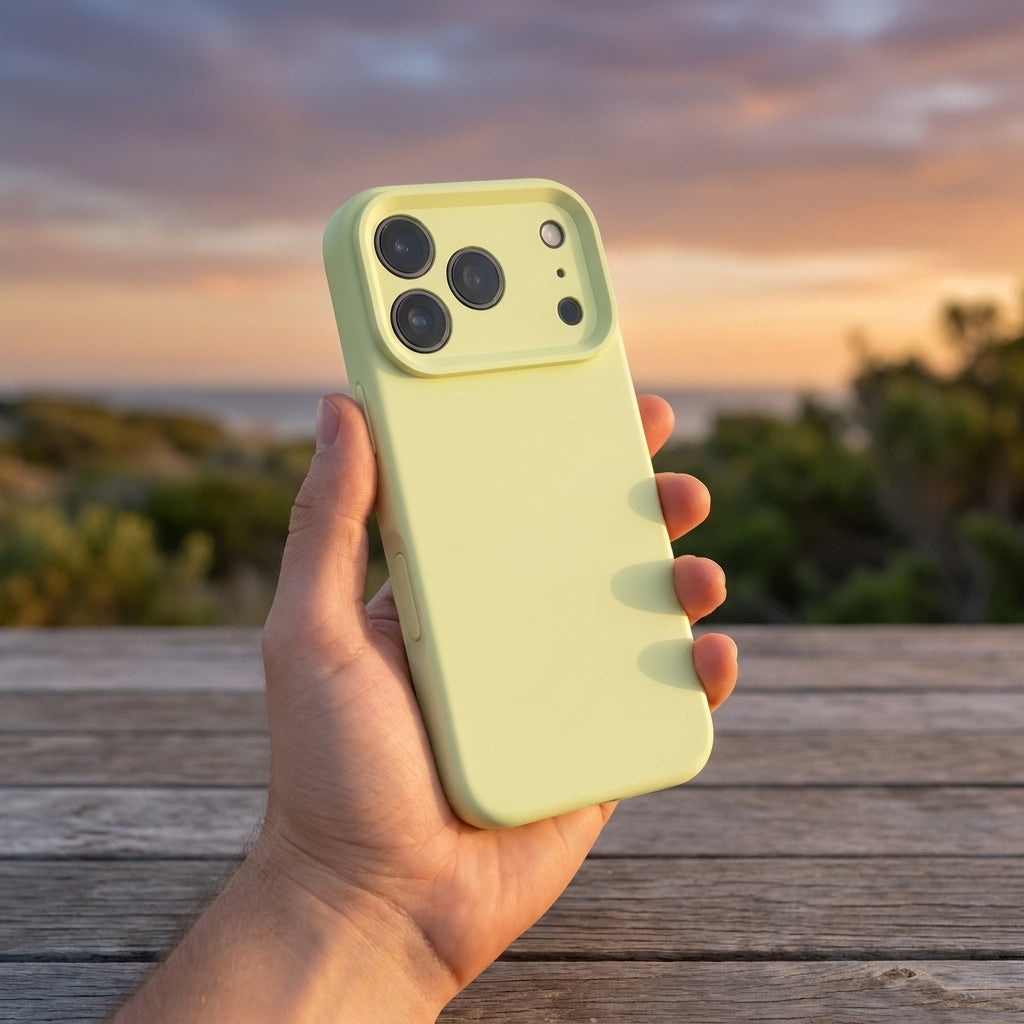 Premium Liquid Silicone iPhone Case – Precision Camera – Milk Yellow