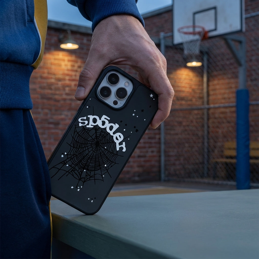 Spider Web Streetwear MagSafe Glass iPhone Case - Black