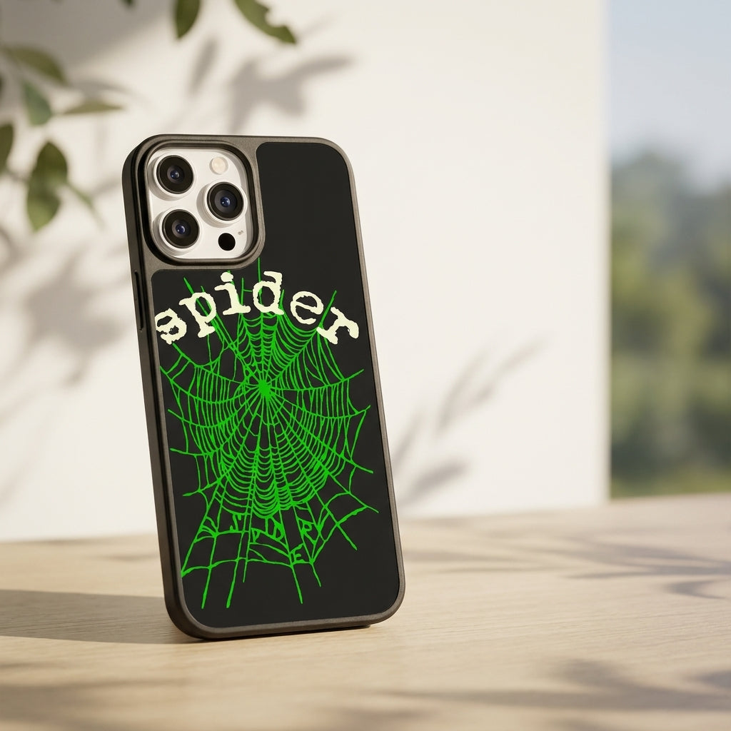 Spider Web Streetwear MagSafe Glass iPhone Case - Green