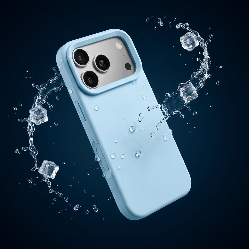 Premium Liquid Silicone iPhone Case – Open Camera – Sky Blue