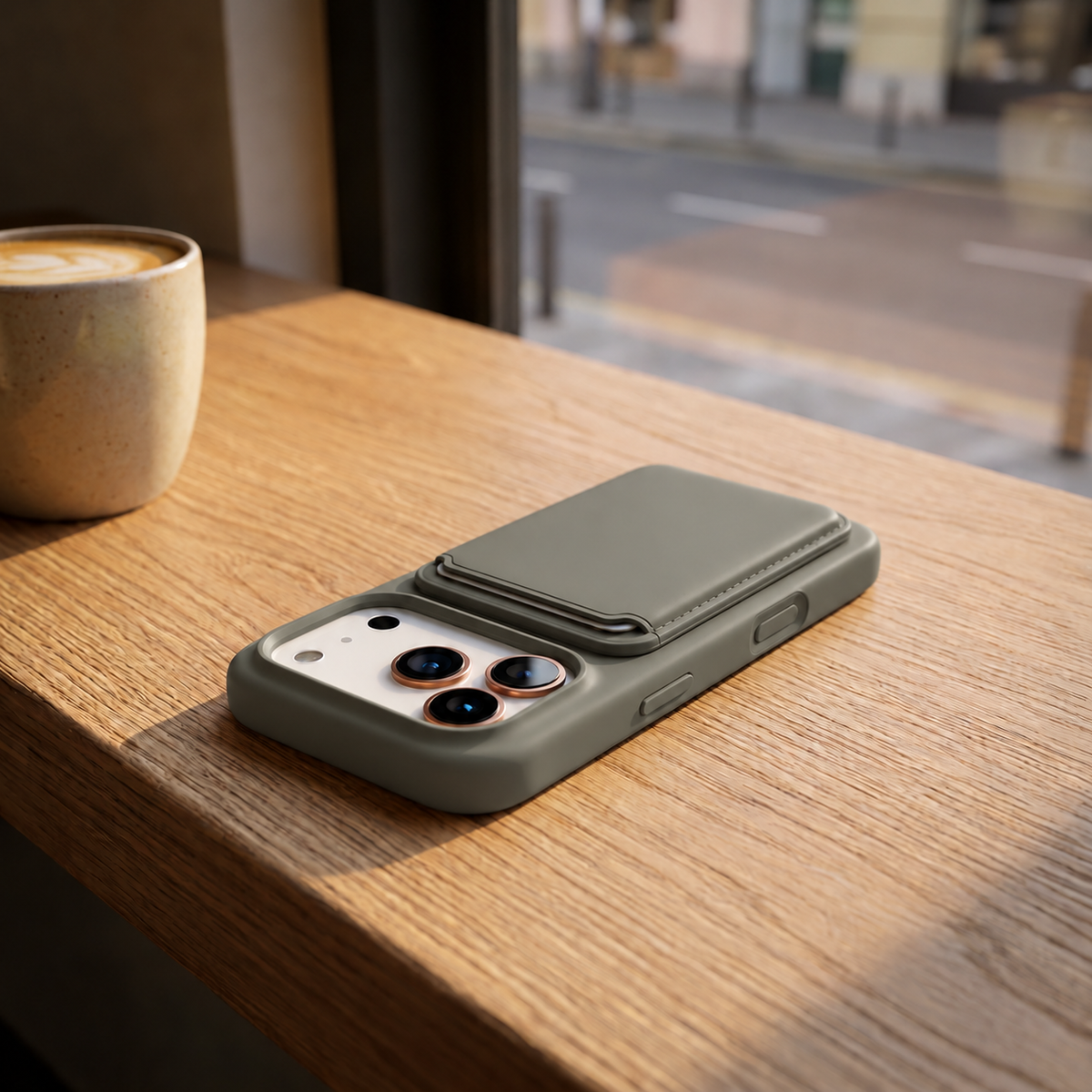 Premium Liquid Silicone iPhone Case with Magnetic Card Holder - Titanium Gray