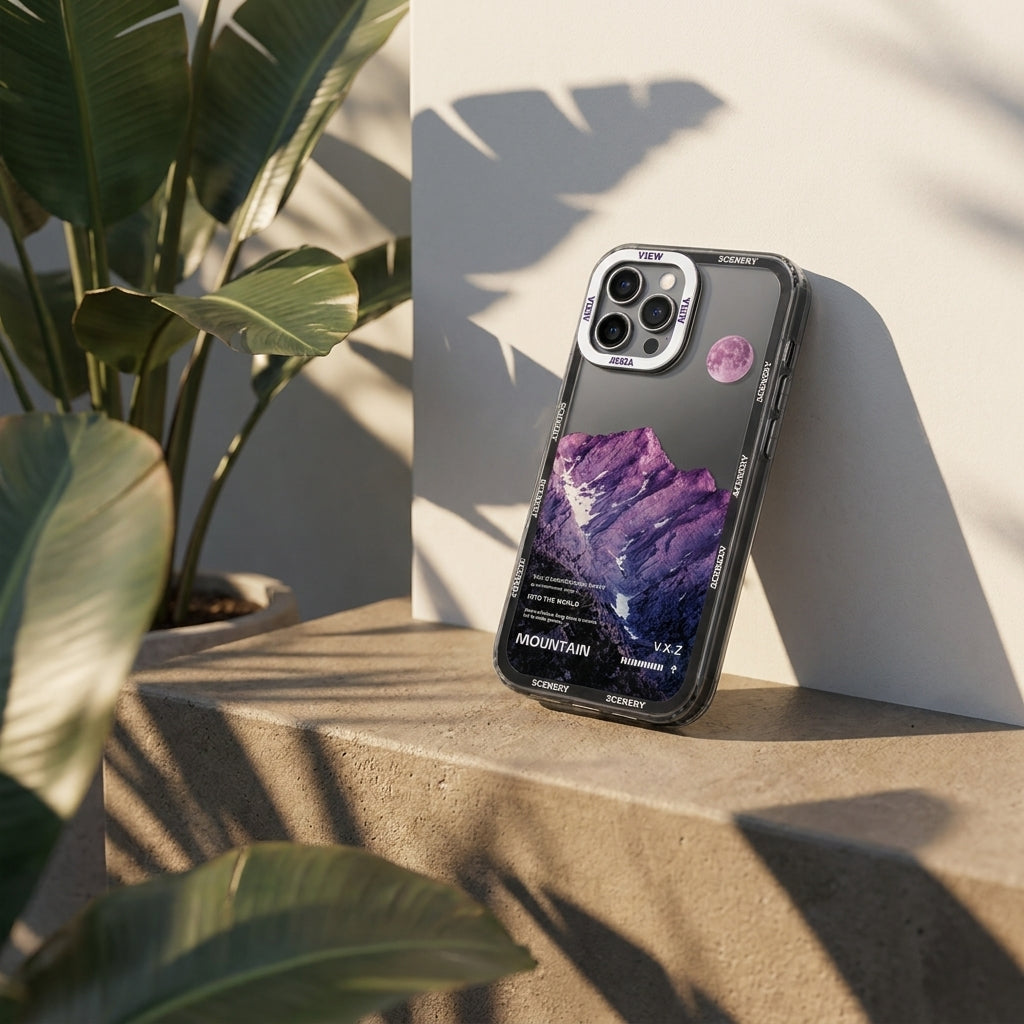 Purple Moon Mountain Aesthetic Clear iPhone Case
