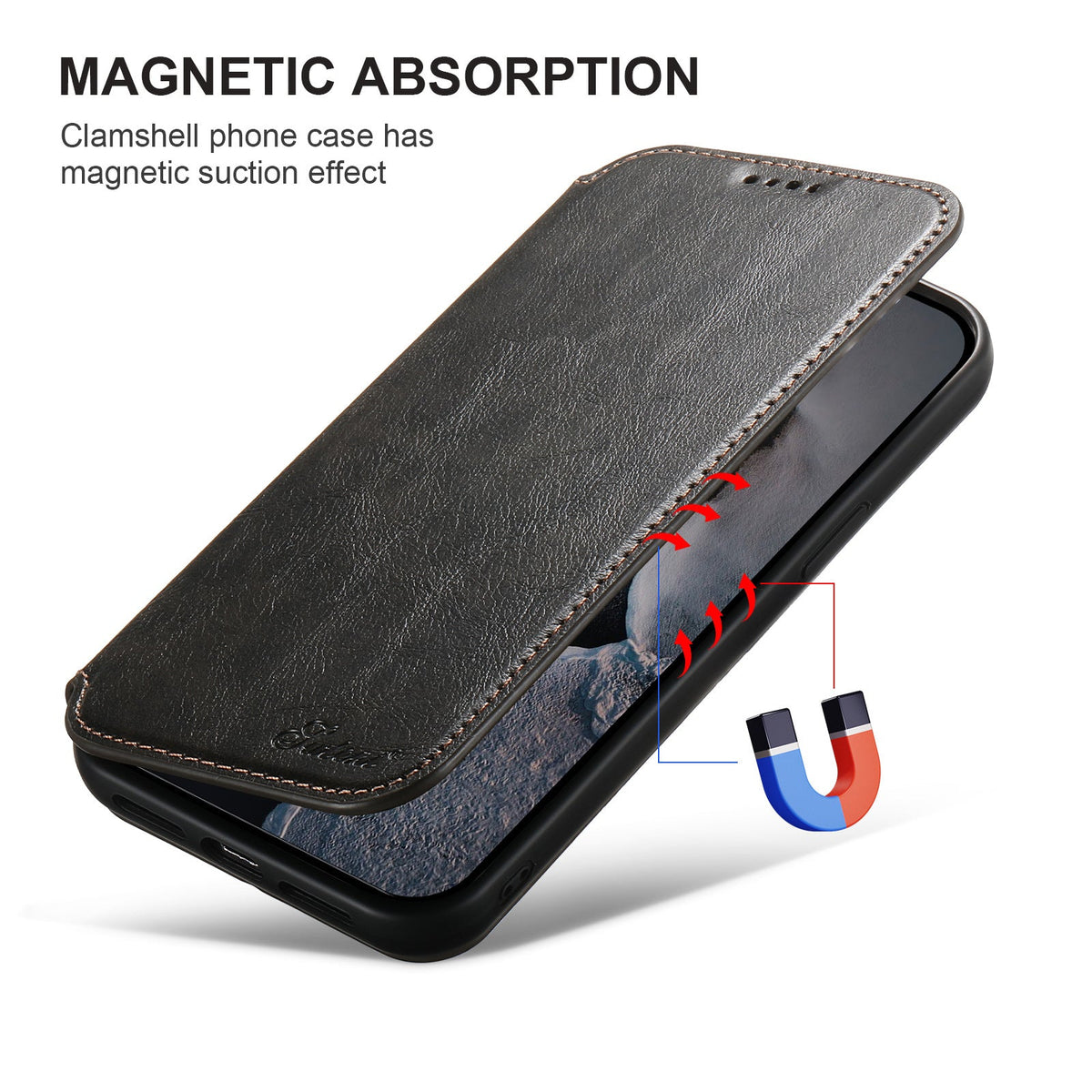 Vintage Waxed Leather MagSafe iPhone Case with Folio Card Holder - Black