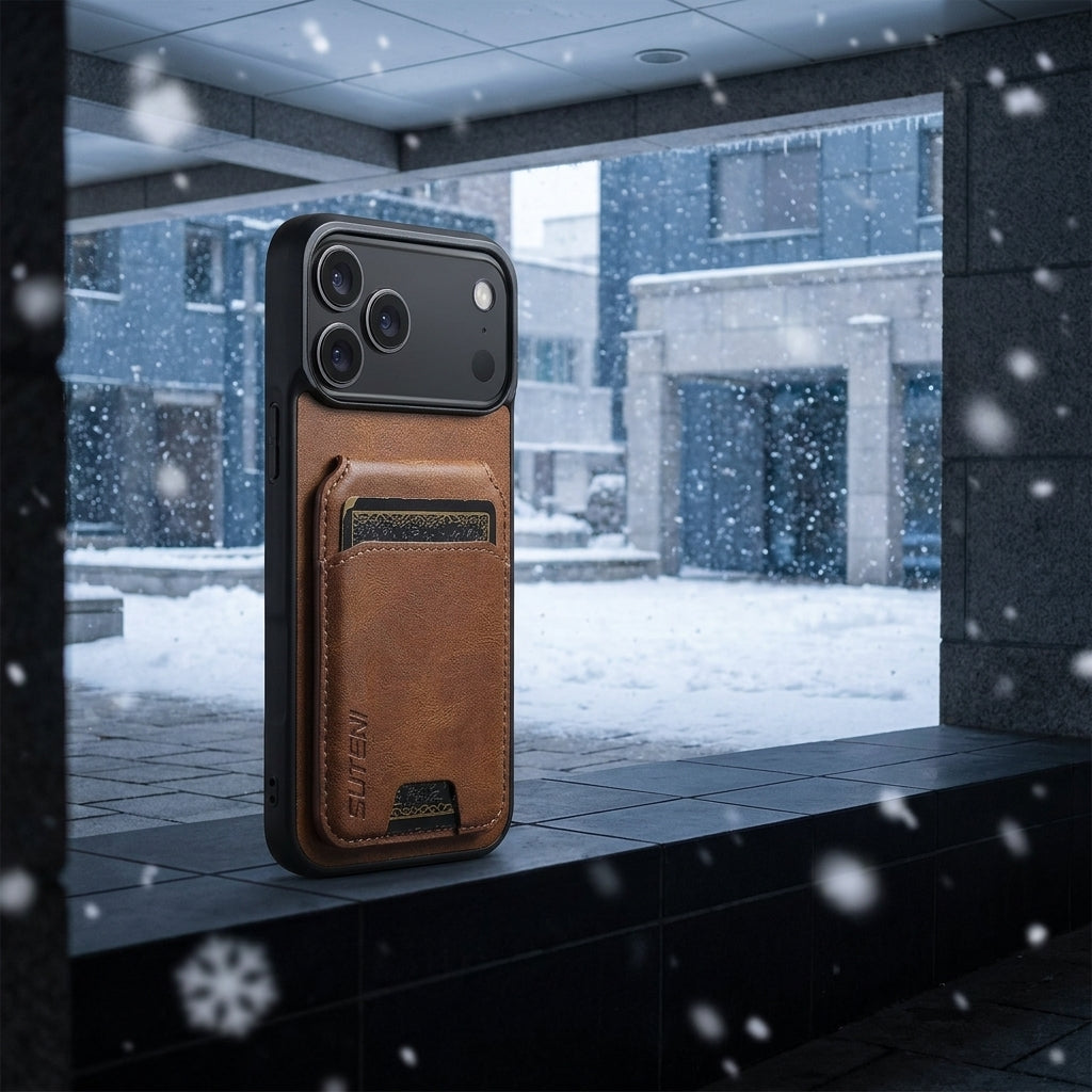 Vintage Waxed Leather iPhone Case with Built-in Card Holder – Brown
