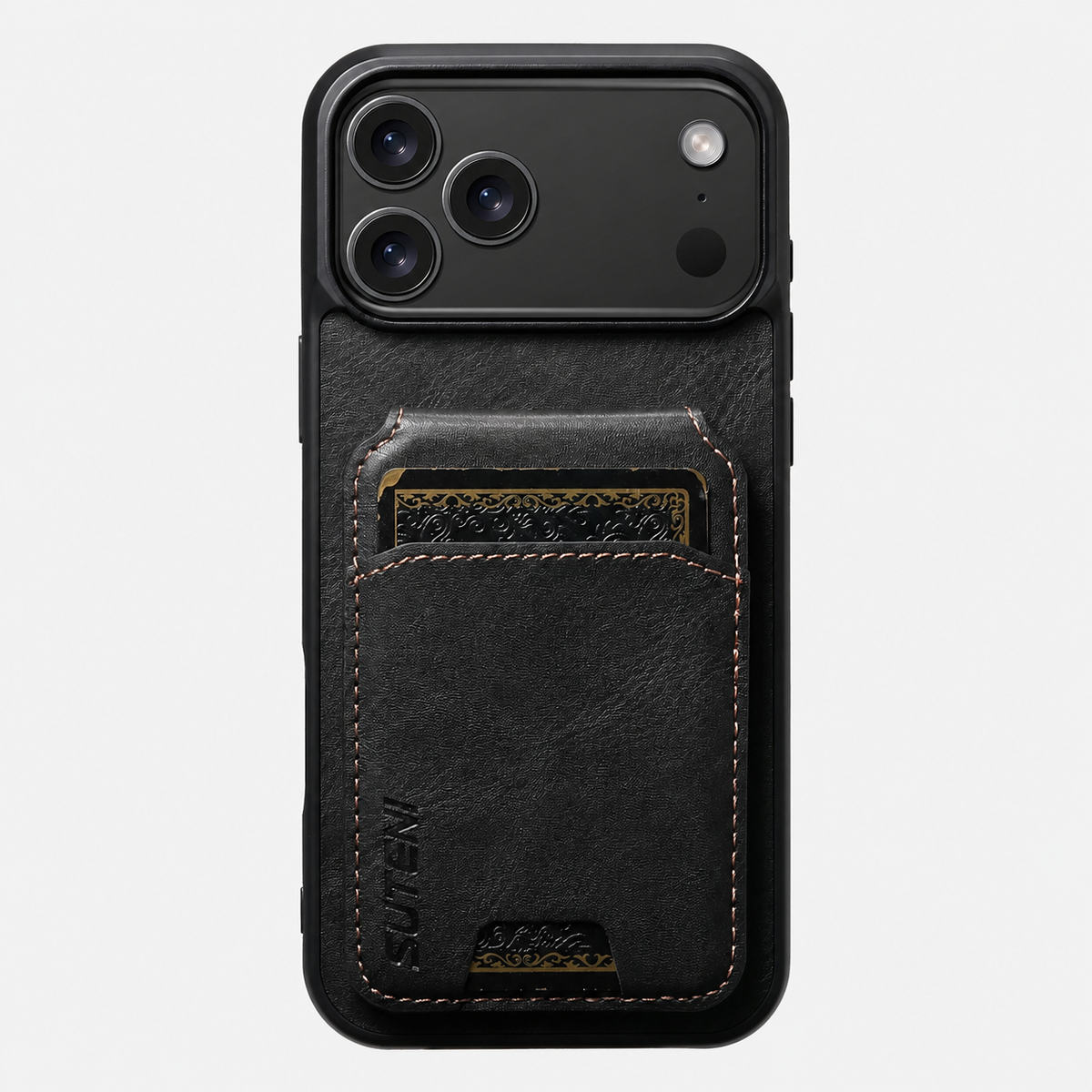 Vintage Waxed Leather iPhone Case with Built-in Card Holder – Black