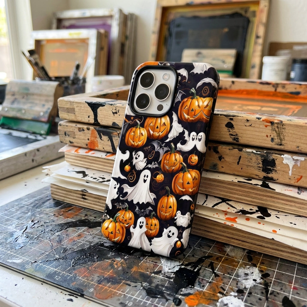 Pumpkin Parade Matte Glass MagSafe iPhone Case – lifestyle view 6