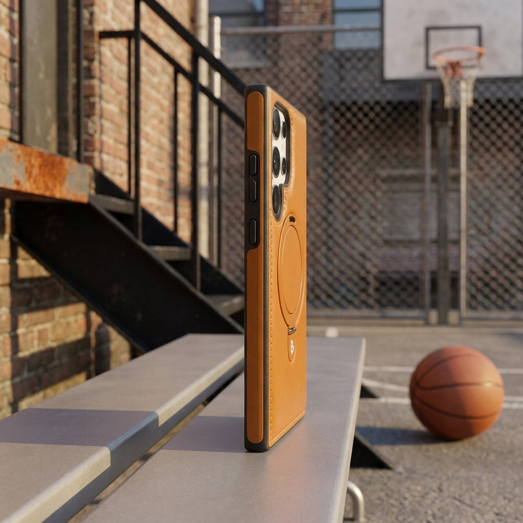 Premium Genuine Leather Magnetic Kickstand Galaxy Case