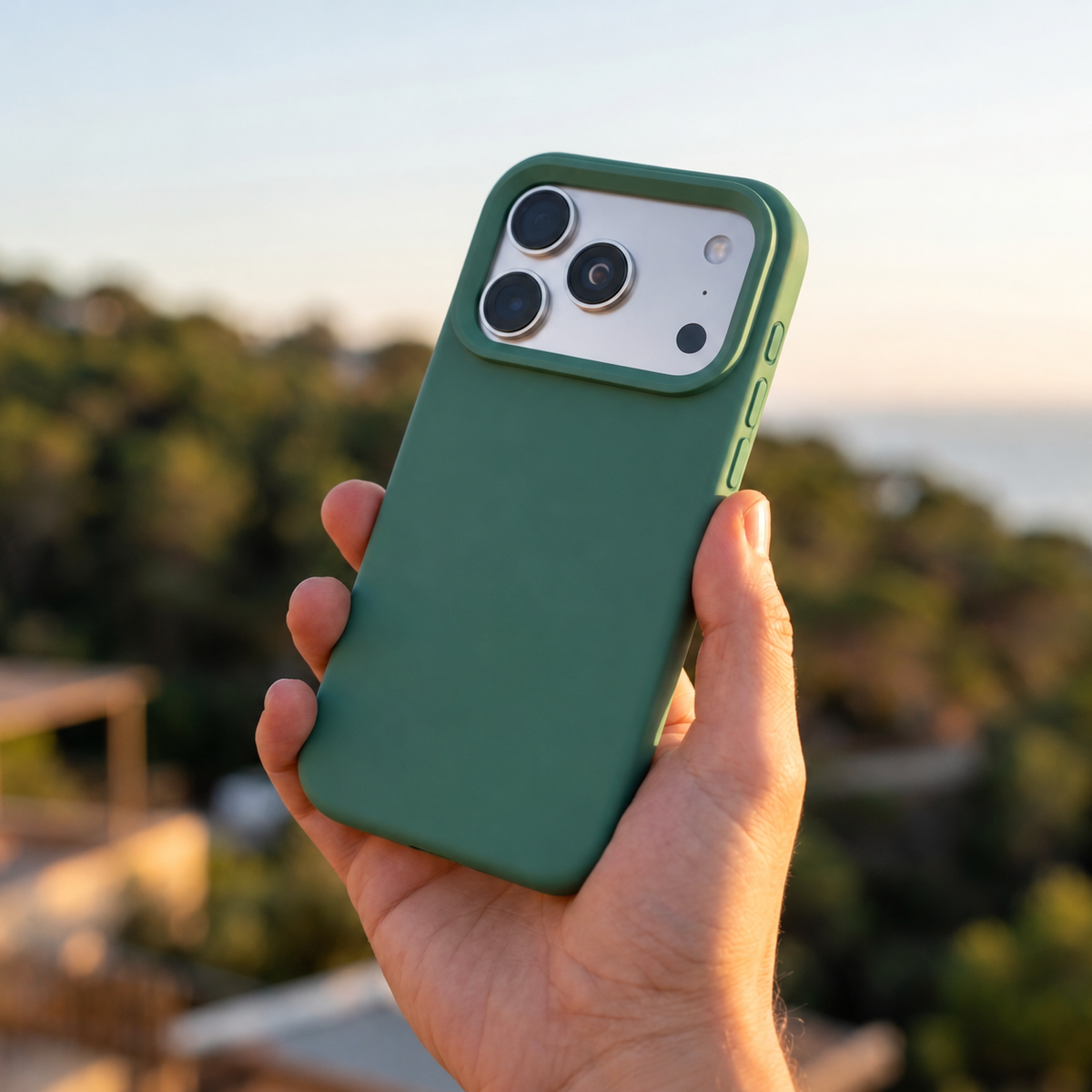 Premium Liquid Silicone iPhone Case – Open Camera – Clover Green