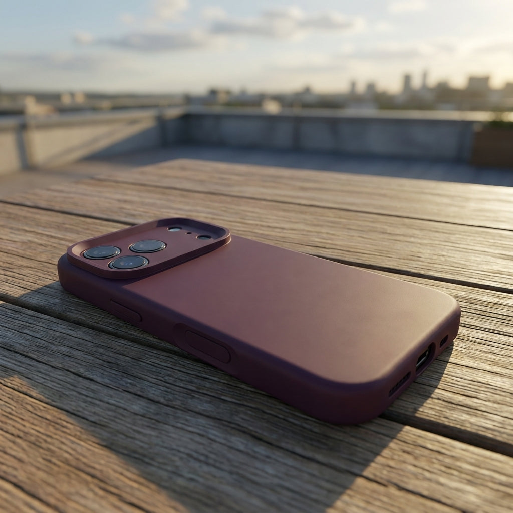 Premium Liquid Silicone iPhone Case – Precision Camera – Plum