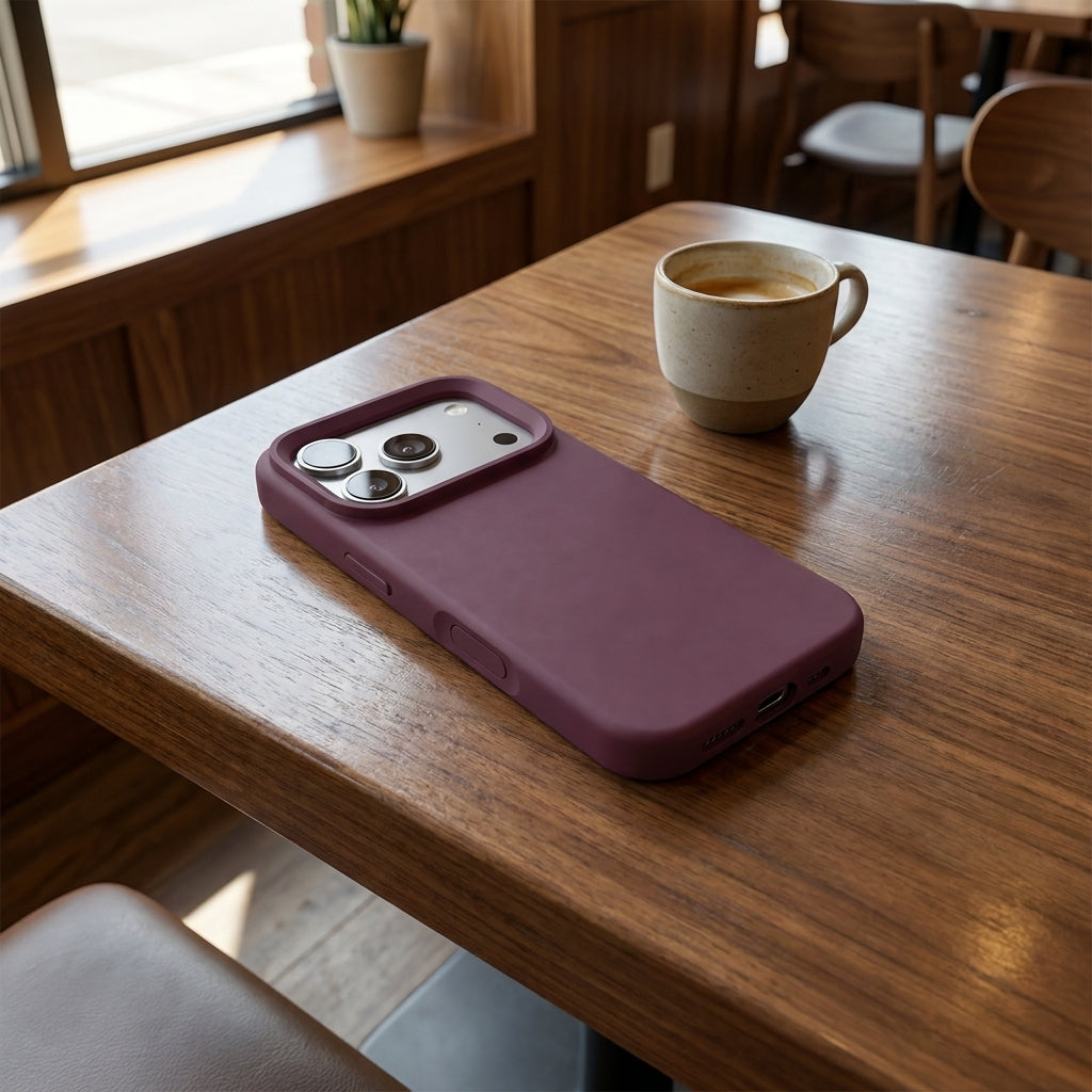 Premium Liquid Silicone iPhone Case – Open Camera – Plum