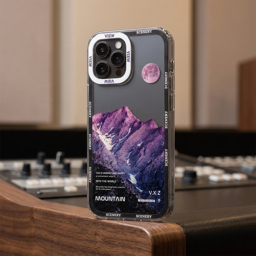 Purple Moon Mountain Aesthetic Clear iPhone Case