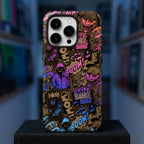 Comic Chaos Purple Matte Glass MagSafe iPhone Case – lifestyle view 4