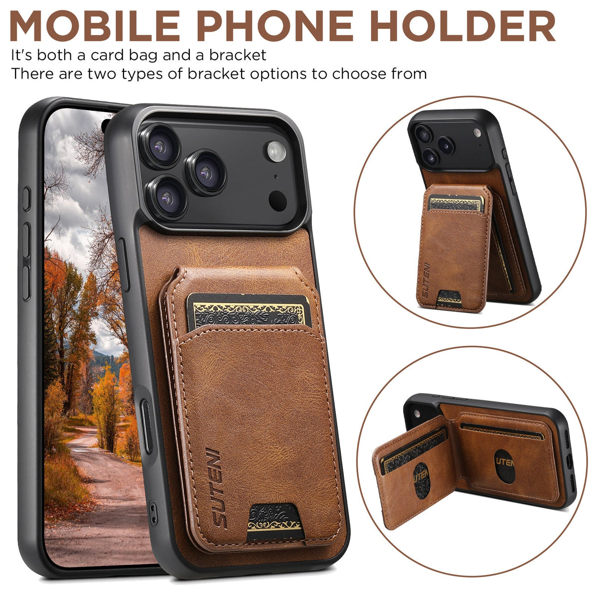 Vintage Waxed Leather iPhone Case with Built-in Card Holder – Brown