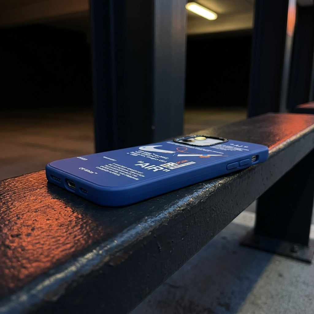 Nike x Off White inspired Streetwear iPhone Case – Blue – lifestyle view 5