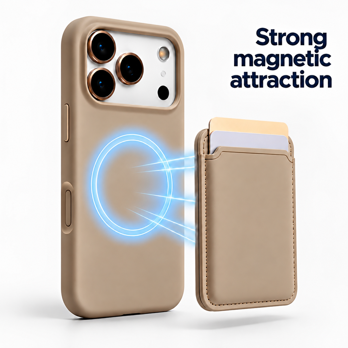 Premium Liquid Silicone iPhone Case with Magnetic Card Holder - Desert Gold
